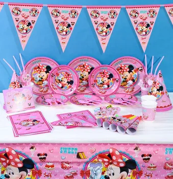 Disney Мультфильм Минни Маус Тематическая вечеринка День рождения Украшения для детской одноразовой посуды Украшения для вечеринки по случаю дня рождения Принадлежности
