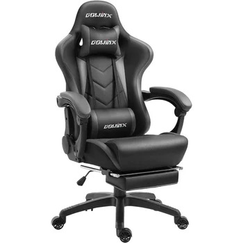 Dowinx Gaming Chair Эргономичное офисное кресло-реклайнер для компьютера с массажной поясничной поддержкой, подставка для ног в гоночном стиле (черно-серый)