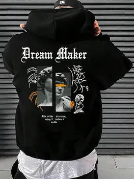 Dream Maker Храбрая скульптура Шаблон Мужская одежда Креативные карманные толстовки Хип-хоп Осень Уличная одежда Флис Повседневная мужская одежда