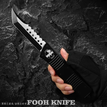 FOOH KNIFE Combat Troodon Micro OTF Tech Knife с черным покрытием D2 Hellhound Blade T6 Ручка с ЧПУ Самооборона Тактические карманные ножи