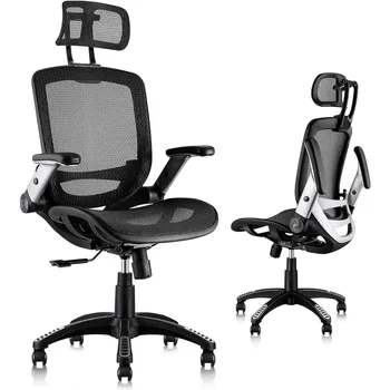 GABRYLLY Эргономичное сетчатое офисное кресло, Рабочий стул с высокой спинкой - регулируемый подголовник с откидными подлокотниками, функция наклона,