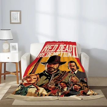 Game RDR2 Одеяло для дивана Одеяло Red Dead Redemption 2 Постельное белье из микрофибры Колено Зима Теплый флис Пушистый Мягкий ворс и пледы