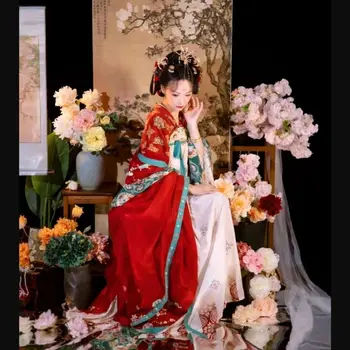 Hua Xiang Rong Hanfu Комплект платьев Новый Тан Ханьфу Китайский стиль Большая длина груди Широкие рукава Ru Юбка Красный Хань Китайская одежда