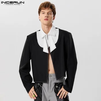 INCERUN Tops 2023 Корейский стиль Мужской черно-белый костюм с контрастным дизайном Куртка Повседневный Лидер продаж Мужской блейзер с длинными рукавами S-5XL