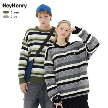 Ins свитер круглый вырез трикотажный свитер с длинным рукавом снаружи полосатый свитер мужчины и женщины