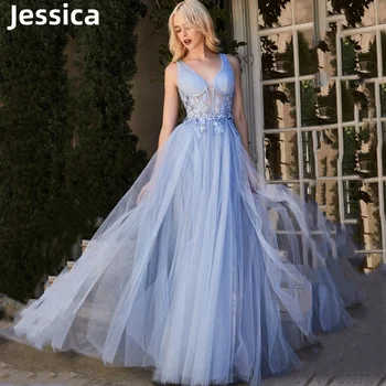 Jessica 3D наклейка выпускные платья сладкий королевский синий вечерние платья А-силуэт принцесса женский халат формальные случаи свадебное платье