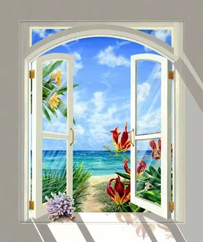 JMINE Div 5D Окно море пляж цветок Полная алмазная живопись наборы для вышивки крестом искусство Высококачественная живописная 3D краска бриллиантами