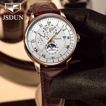 JSDUN 2023 Новый пояс Многофункциональные механические мужские часы Модные светящиеся водонепроницаемые часы Бизнес-часы для мужчин Reloj Hombre