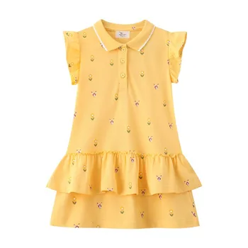 Jumping Meters Летние детские платья для вечеринок для девочек Желтые платья для малышей с коротким рукавом Горячие продажи Платья на день рождения