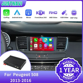 JUSTNAVI Wireless Carplay Android Auto Retrofit Box Box Для Peugeot 508 2014-2016 Оригинальное обновление экрана Зеркальная ссылка на монитор