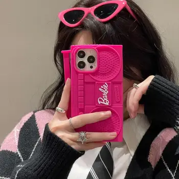 Kawaii Розовый динамик Барби Силиконовый трехмерный мягкий оболочку Подходит для Iphone14Promax Apple 13 Оболочка мобильного телефона
