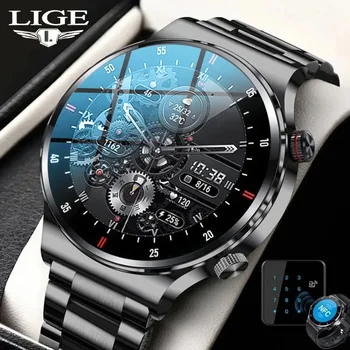 LIGE NFC Bluetooth Call Смарт-часы Мужчины HD Экран Спортивный браслет Водонепроницаемый монитор здоровья ЭКГ Мужские умные часы для IOS Android