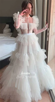 Lorrtta White Line Свадебное сетчатое платье для вечеринки Многослойные роскошные вечерние платья 2023 2024 Гала-женщина Подходящий запрос Женщины длинные