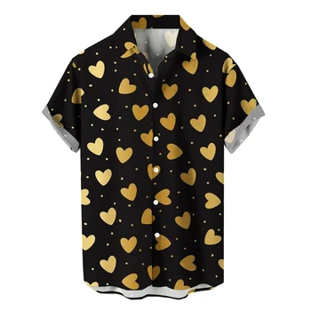 Love Pattern 3D-печатная мужская модная повседневная рубашка с лацканом в гавайском стиле Топ с короткими рукавами Дышащая пляжная одежда Топы