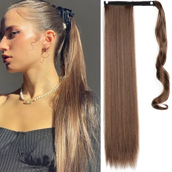 MERISIHAIR 22-дюймовый прямой хвост для синтетических наращенных волос термостойкий волос обернуть вокруг шиньона пони для женщин для ежедневного использования