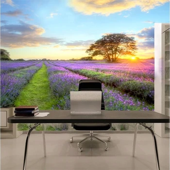 Papel de Parede Фотообои для гостиной ТВ, диван, идиллический природный пейзаж, фиолетовый лаванда, настенные обои для стен 3 D
