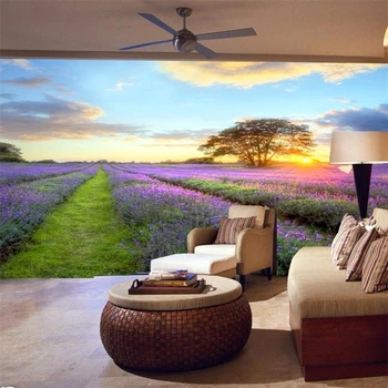 Papel de Parede Фотообои для гостиной ТВ, диван, идиллический природный пейзаж, фиолетовый лаванда, настенные обои для стен 3 D Papel de Parede Фотообои для гостиной ТВ, диван, идиллический природный пейзаж, фиолетовый лаванда, настенные обои для стен 3 D 1