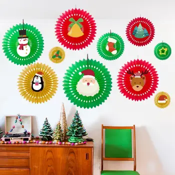 Party Supplies Украшения Рождественский бумажный веер Цветочный набор с милым Санта-Клаусом Снеговик Лось Пингвин Елка для комнаты на Рождество