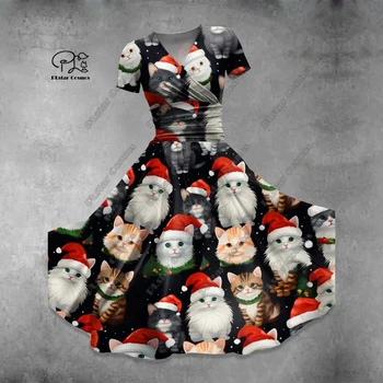 PLstar Cosmos напечатанная на 3D-принтере новая серия Merry Christmas платье с V-образным вырезом и короткими рукавами А-силуэт длинная юбка летняя повседневная мода S-9