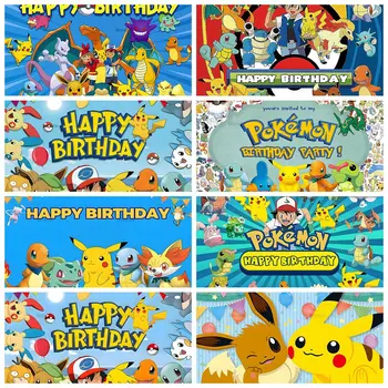 Pokemon Birthday Party Фоны Декор Пикачу Baby Shower Kids Boys Party Meowth Baby Shower Photo Studio Supplies
