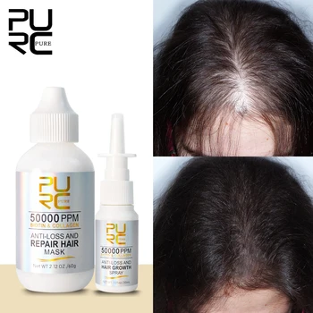 PURC Биотин Продукты для роста волос для мужчин Женщины Против выпадения волос Лечение кожи головы Grow Spray Коллаген Маска для волос Мягкий набор для ухода за волосами