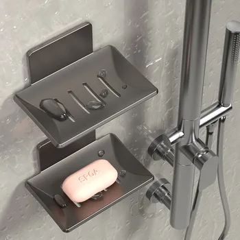 Space Алюминиевый настенный держатель для мыла Стойка для хранения Мыльница Сливная коробка Органайзер для ванной комнаты Без сверления для кухонных принадлежностей