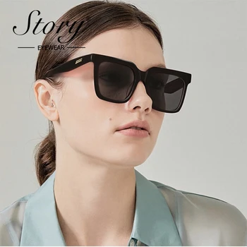 Story Модные квадратные солнцезащитные очки для женщин 2020 года Дизайн бренда Винтажные матовые солнцезащитные очки с прозрачной оправой большого размера Gafas De Sol Mujer 77142