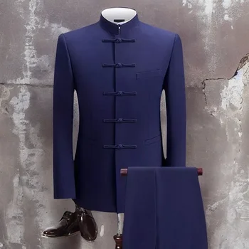  Tang Style Свадебные костюмы на заказ для мужчин Slim Fit Groom Tuxedo 2 шт. Мужской модный блейзер (куртка + брюки) 2023
