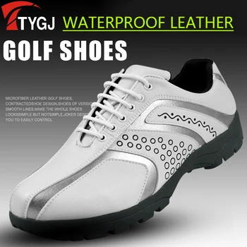 TTYGJ Мужская спортивная обувь для гольфа Водонепроницаемые кроссовки для гольфа Мужская противоскользящая кожаная спортивная обувь Повседневная легкая обувь на шнуровке