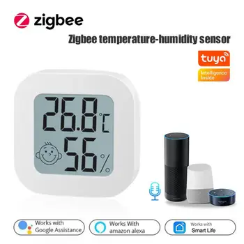 Tuya Zigbee Умный датчик температуры и влажности Внутренний гигрометр Термометр Детектор Приложение Smart Life Работа с Alexa Google Home