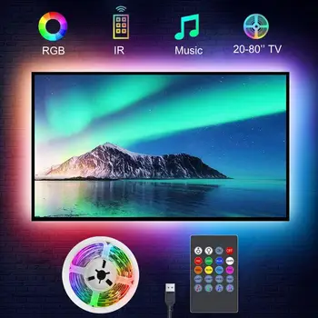 TV Подсветка музыки Синхронизация музыки USB RGB 5050SMD Светодиодная лента 5 В RGB Светодиодная лампа 5 В RGB для 15-80-дюймового телевизора, зеркала, ПК
