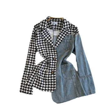 VANOVICH 2024 Осень и зима Европейская и американская мода Джинсовая строчка с длинными рукавами Нерегулярное свободное шерстяное пальто