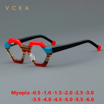 VCKA Модная ацетатная оправа для очков для близорукости 2024 новый женский многоугольник ретро очки роскошные пользовательские оптические рецепты -0,5 до -10