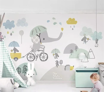 wellyu пользовательские 3d обои милый мультфильм слон мультфильм медведь воздушный шар животное фон стены 3d обои
