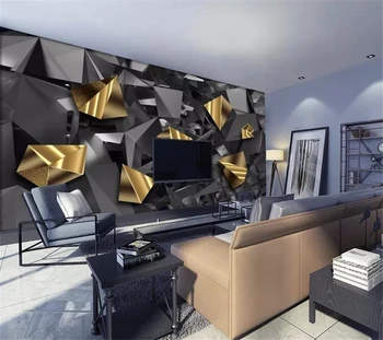 wellyu Пользовательские обои papel de parede 3D геометрический рельеф стена золотая шахта промышленный ветер фон papel tapiz behang