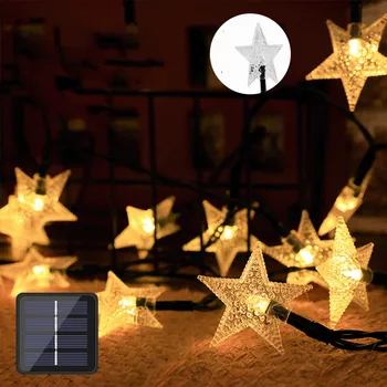 Y2K Звездные солнечные гирлянды Рождественские украшения для двора 2023 Акриловые светодиодные фонари Открытый водонепроницаемый фонарь для патио 287