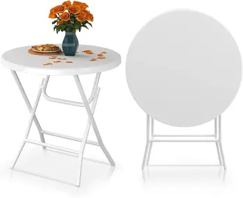 YITAHOME 32-дюймовый круглый складной стол для улицы/помещения, легкий складной стол с толстой столешницей и прочной металлической рамой