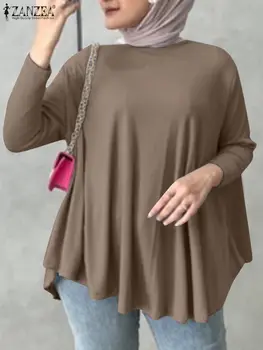 ZANZEA Женщина Мода Ид Мубарек Мусульманская блузка с вырезом Рубашка с длинным рукавом Винтажная туника для вечеринок Топы Элегантная свободная исламская одежда