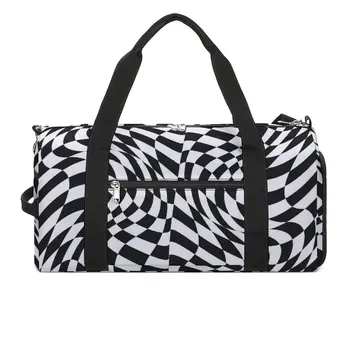 Абстрактные полосатые спортивные сумки Черно-белая геометрическая спортивная сумка большой емкости Сумка для пары выходного дня Винтажная сумка для фитнеса