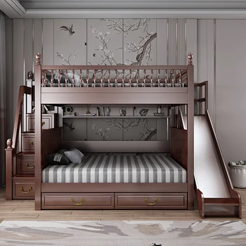 американская одинаковая ширина вверх и вниз параллельная кровать высокая и низкая кровать Двухъярусная кровать из массива дерева двуспальная двухъярусная кровать