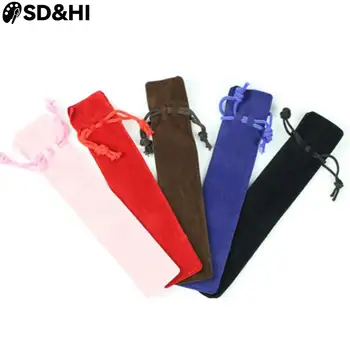 Бархатная сумка для ручек на шнурке Мешочек Маленький тканевый пенал для хранения одной ручки Черный синий серый розовый цвет подарок