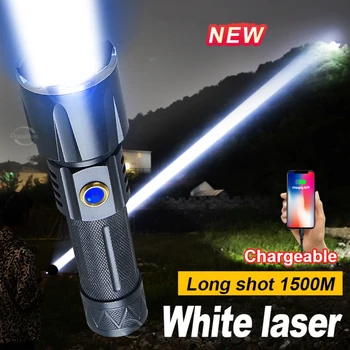 белый лазерный светодиодный фонарик дальнего выстрела 18650 Перезарядка Вспышка USB Светодиодные фонарики высокой мощности Тактический фонарь Открытый кемпинг