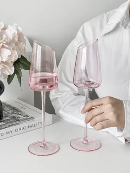 Бокалы для шампанского с высокой стоимостью Бокалы для красного вина Домашний хрустальный бокал Розовый угловой кубок Креативное игристое вино Десертные бокалы для вина