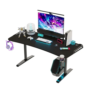  Большой игровой стол с полкой для монитора, большой компьютерный стол для ПК со светодиодной подсветкой, игровой стол для геймеров для спальни, домашнего офиса