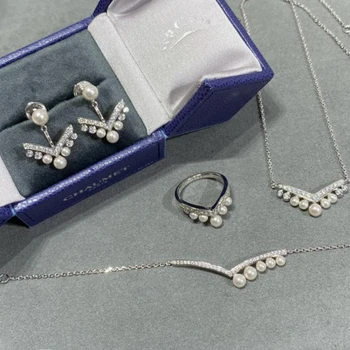 браслеты ювелирные изделия наборы из стерлингового серебра 925 пробы коронные кольца V-образное ожерелье кисточка жемчуг для женских серег циркон кольцо ожерелья