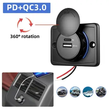  Быстрая двойная USB-розетка автомобильного зарядного устройства для автомобилей 12 В / 24 В Водонепроницаемый адаптер розетки QC3.0 + PD Адаптер автомобильного зарядного устройства Дропшиппинг