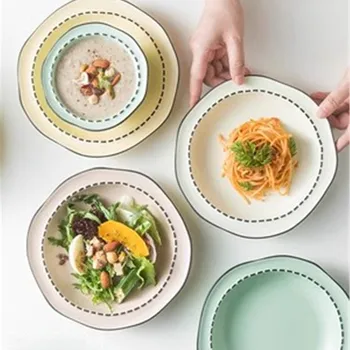  Бытовой круглый фарфоровый поднос Салатница Набор керамической посуды Овальная большая суповая тарелка Материал для макания Маленькая посуда Обеденные инструменты