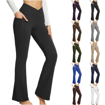 Весна / Лето Женские однотонные повседневные широкие брюки с высокой талией Micro Rage Slim Fit Yoga Fitness Штаны