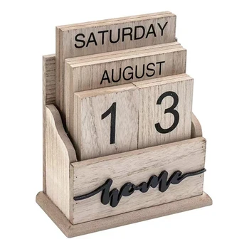 Вечный календарь Деревянный винтажный деревянный календарь для домашнего офиса Настольные украшения Неделя Месяц Дата Дисплей