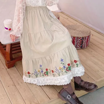 Винтажная хлопковая эластичная юбка миди с цветочным принтом на талии для осени-зимы